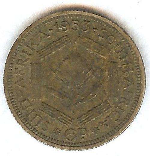 Bargain:: 1953 6d SILVER SIXPENCE : South Africa : As per scan