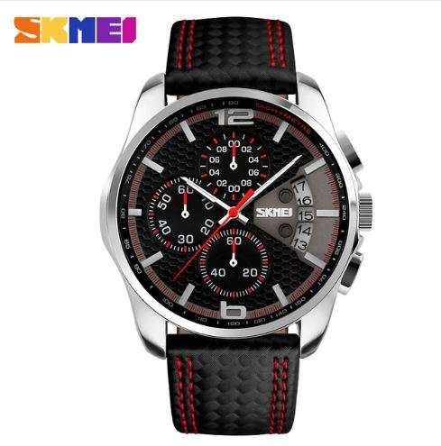 SKMEI 9106 - Watch Men Outdoor Sports Chrono Leather Band
