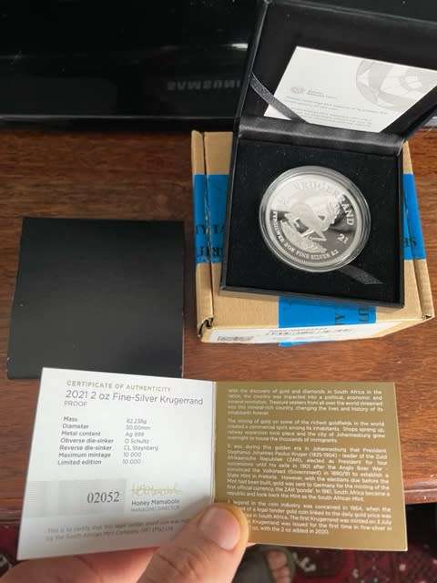 2021 2 ounce proof krugerrand silver coin