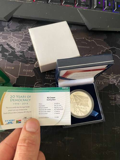 5 Troy ounces of proof silver all 0.925 SA mint, Mandela R50, Korean silver coins