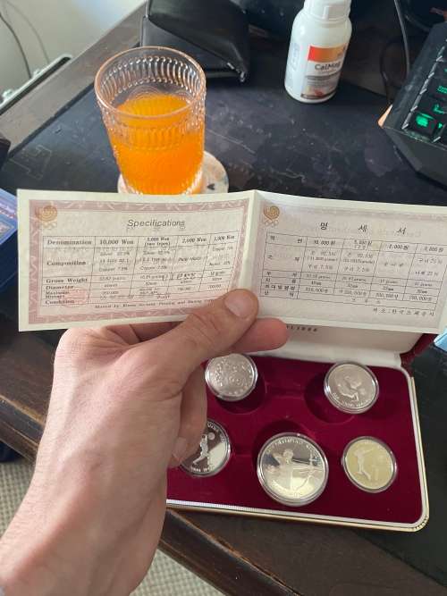 5 Troy ounces of proof silver all 0.925 SA mint, Mandela R50, Korean silver coins