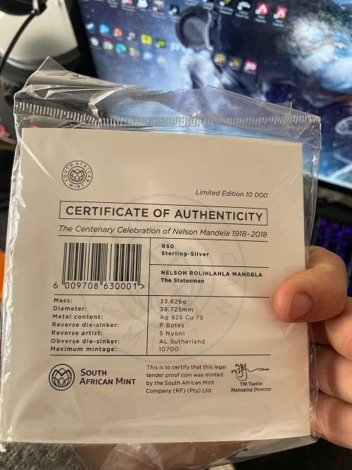 5 Troy ounces of proof silver all 0.925 SA mint, Mandela R50, Korean silver coins