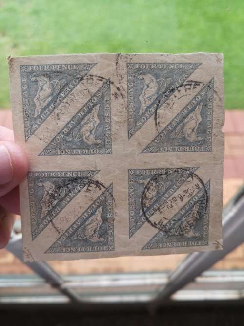 RARE 8 on one sheet SOUTH AFRICAN 1926 FOUR PENCE TRIANGULAR STAMPS