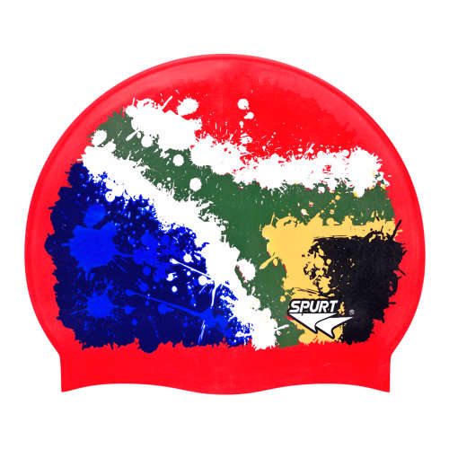 Swim Cap Spurt SA Flag Splash - Red