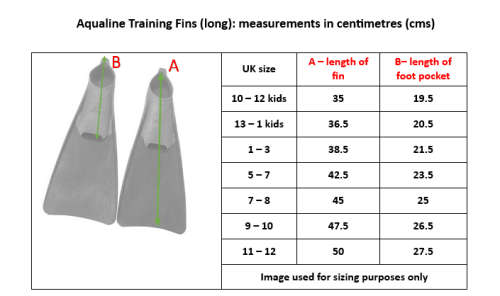 Swim Fins Long Aqualine - Size UK 5-7 - Grey/Yellow