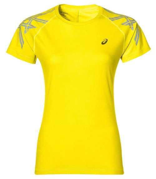 Asics Tee Ladies Stripe Blazing Yellow - X-Large (XL) with FLAW