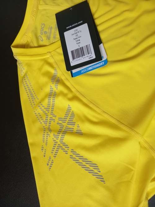 Asics Tee Ladies Stripe Blazing Yellow - X-Large (XL) with FLAW