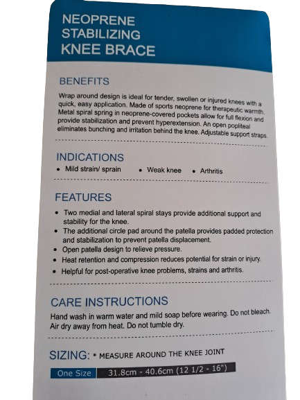 Knee Support Stabilizing Brace Neoprene with Stays