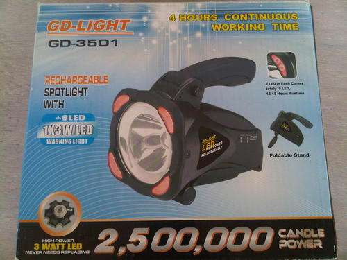 Rechargeable Spotlight Torch with 8 LED Red Warning lights. 2,500,000 Candle Power.