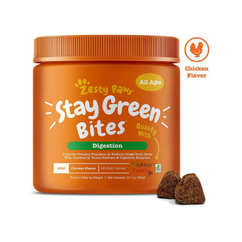 Zesty Paws Stay Green Bites for Dogs  Grass Burn Soft Chews for Lawn Spots Caused by Dog Urine
