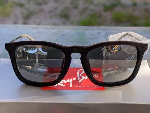 Ray Ban - CHRIS VELVET with Grey Mirror lenses - RB4187F 60756G 54-18 - FLOCK BLACK 54mm - NEW