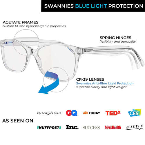 Swanwick: Crystal Day Swannies - Diamond - Premium Blue Light Blocking Glasses - Regular