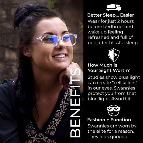 Swanwick: Crystal Day Swannies - Diamond - Premium Blue Light Blocking Glasses - Regular