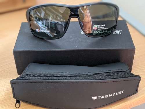 TAG Heuer Men`s Polarized 9224 304 Racer 2 Black Full Rim Wrap Around Green Lens Sunglasses