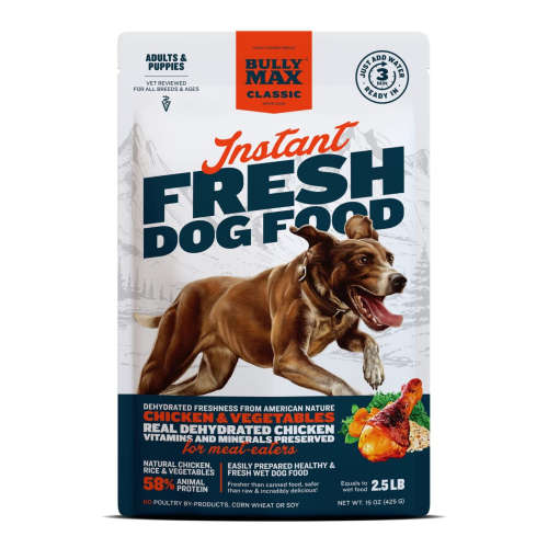Bullymax instant fresh raw dog food with chicken and vegetables