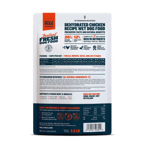 Bullymax instant fresh raw dog food with chicken and vegetables