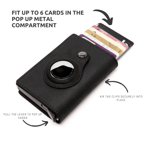 Air-Tag compatible genuine leather slim wallet with RFID blocking card holder