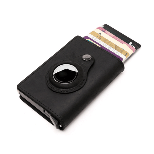 Air-Tag compatible genuine leather slim wallet with RFID blocking card holder