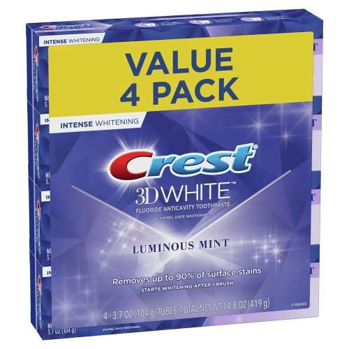 Crest 3D White Luminous Mint Teeth Whitening Toothpaste,  Pack of 4