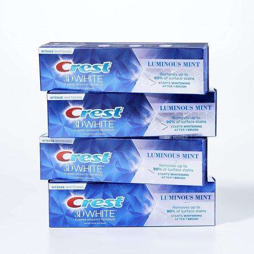 Crest 3D White Luminous Mint Teeth Whitening Toothpaste,  Pack of 4