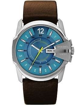 Diesel Men's Brown Leather Strap Silver Stainless-Steel Watch