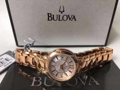 BULOVA White Dial Gold-Tone Stainless Steel Ladies Watch