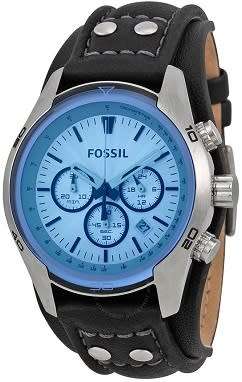 FOSSIL Blue Dial Men's Chronograph Leather Strap Watch