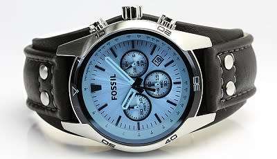 FOSSIL Blue Dial Men's Chronograph Leather Strap Watch