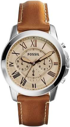 FOSSIL Men's Silver Tone Brown Leather Watch - BRAND NEW !!