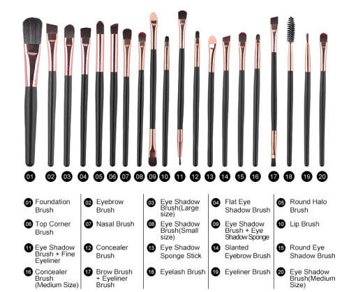 ROSALIND 20Pcs Makeup Brushes Set - 4 Color Sets Available