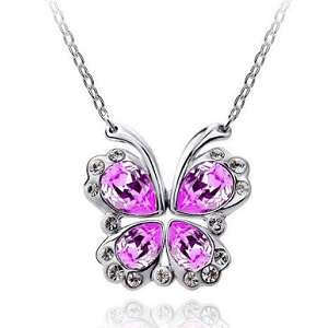 STUNNING !! AUSTRIAN CRYSTAL BUTTERFLY NECKLACE & PENDANT - 2 COLORS AVAILABLE !!
