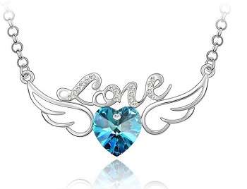 STUNNING !! AUSTRIAN CRYSTAL ANGEL HEART WINGS NECKLACE & PENDANT - 2 COLORS AVAILABLE !!