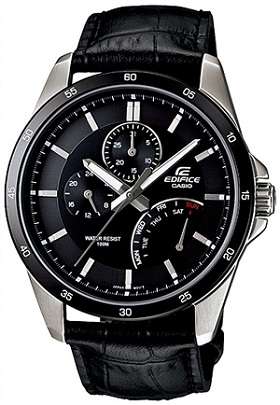 ## VALENTINE SPECIAL ## CASIO Edifice Black Leather Quartz Watch - Stylish Timepiece !!