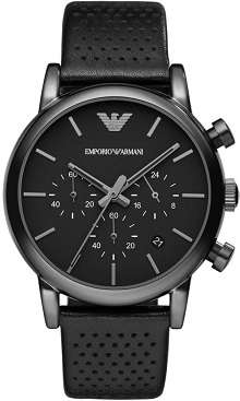 ## LOW START BID ## Emporio Armani Men's Black Dial Leather Strap Watch - ELEGANT !!