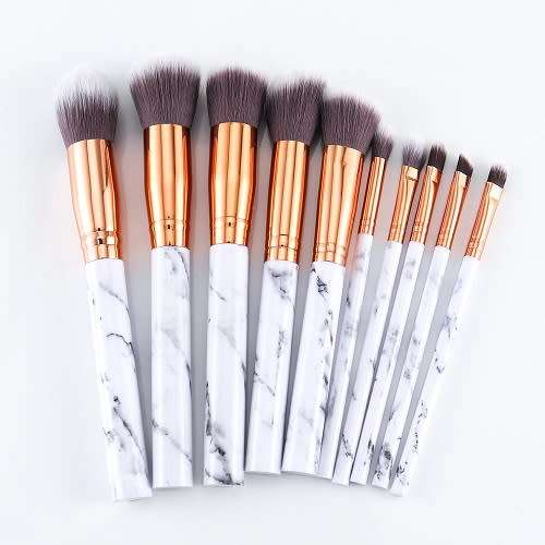 Women's Marble Facial Makeup 10 Piece Brush Sets with Bag - 2 COLORS