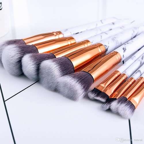 Women's Marble Facial Makeup 10 Piece Brush Sets with Bag - 2 COLORS