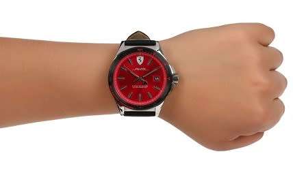 FERRARI Men's Pilota Red Dial Stainless Steel Quartz Watch - BRAND NEW !!