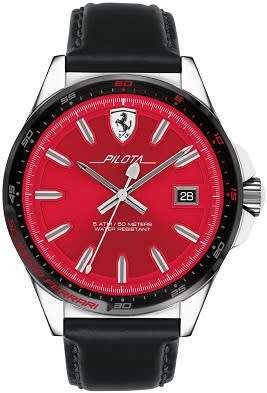 FERRARI Men's Pilota Red Dial Stainless Steel Quartz Watch - BRAND NEW !!