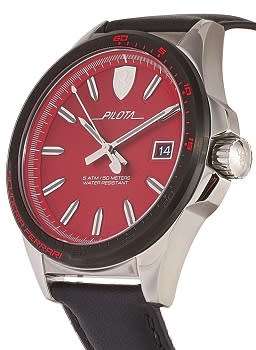 FERRARI Men's Pilota Red Dial Stainless Steel Quartz Watch - BRAND NEW !!