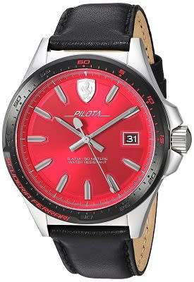 FERRARI Men's Pilota Red Dial Stainless Steel Quartz Watch - BRAND NEW !!