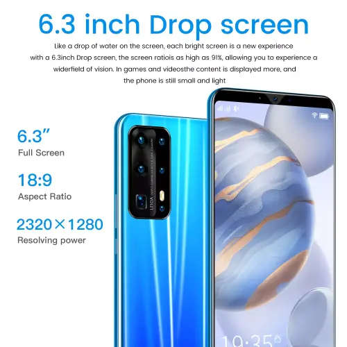 P43 Max Smart Phone 6.3 Inch, Android 10, Dual Sim - FREE Screen + Phone Cover + Earphones !!