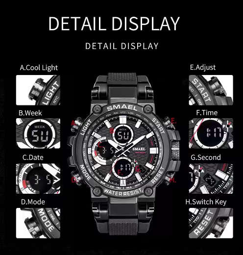 SMAEL 8049 Men`s Orange Strap Multi Function Sports LED Wristwatches