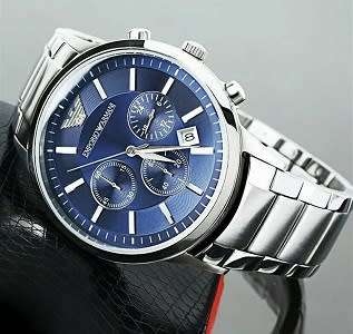 Emporio Armani Men`s Blue Face Stainless Steel Watch - BRAND NEW