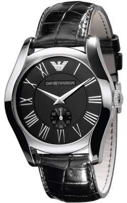 Emporio Armani AR0643 Classic Men`s Black Dial Stainless Steel Quartz Watch - BRAND NEW !!