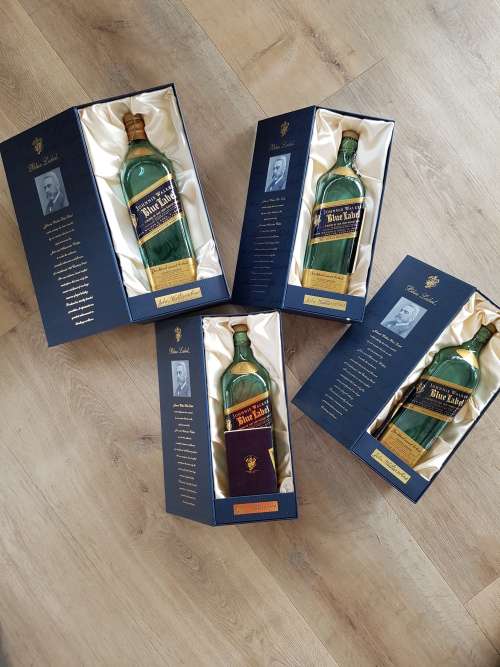 EMPTY JOHNNY WALKER BLUE BOTTLES IN ORIGINAL PACKAGING
