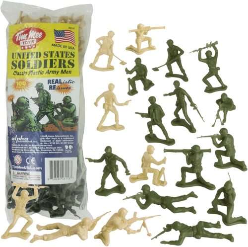 TimMee Plastic Army Men - Green vs Tan 100pc Toy Soldier Figures - Made in USA