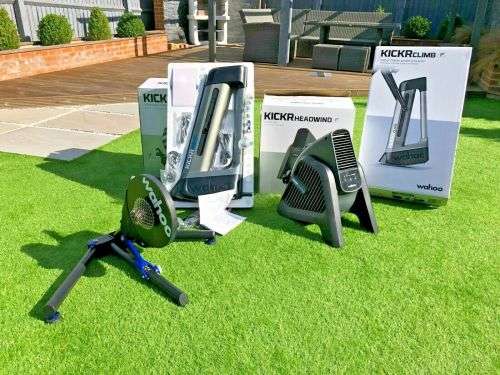 Wahoo Kickr WFBKTR118 Smart Trainer 2018 plus Kickr Headwind Fan and  Kickr climb