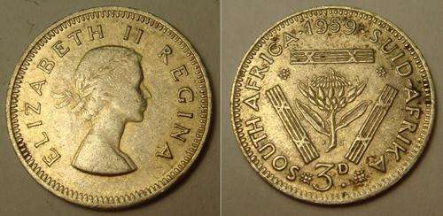 1959 SA UNION SILVER 3d TICKEY.