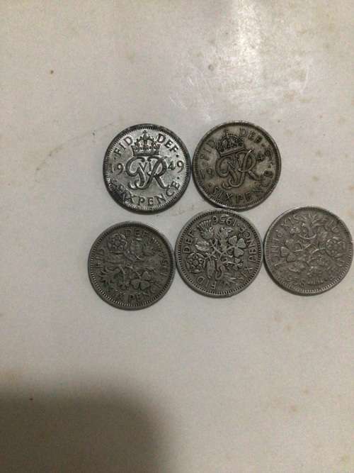 5 x GREAT BRITAIN 6d SIXPENCE COINS, BID PER COIN @R1.00 START..