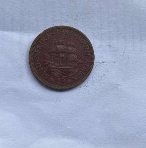 1954 SA UNION 1d PENNY. AU CONDITION.